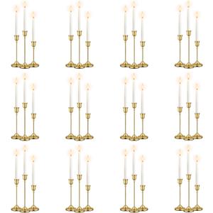 36Pack 12 Sets Brass Gold Metal Taper Candle Holders Candlestick Holders - Candle Holder for Halloween Decorations erfect for Table Centerpiece Mantel Party Wedding Christmas Home Decor (36)