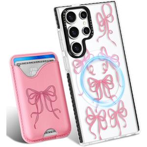 Toycamp for Samsung Galaxy S24 Ultra Case - Compatible with Magsafe Credit Card Holder Wallet Magnetic Cute Women Teen Girls Kawaii Girly Unique Bow Design Phone Cover ffor Galaxy S24 Ultra