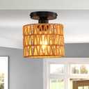 Ceiling Light Fixture,Hand-Woven Rattan Flush Mount Ceiling Light,Farmhouse Light Fixtures Ceiling Mount Boho for Hallway Bedroom Kitchen Entryway Living Room
