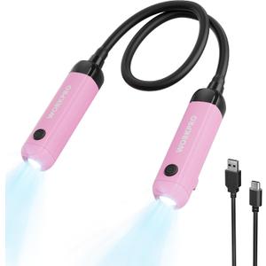 WORKPRO Rechargeable Neck Light for Hands-Free Lighting, 3 Brightness Levels 300 Lumens Neck Light, Bendable Silicone Arm, Great for Mechanics, Reading, Camping, DIY Projects, Crafting, Pink Ribbon