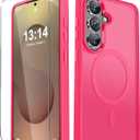 YENAPOON for Samsung Galaxy S26 Case, Matte Magnetic Phone Cover [with 1 Screen Protector] [Support for MagSafe] [Shockproof Military Grade Protection] Translucent Frosted Back, Hot Pink