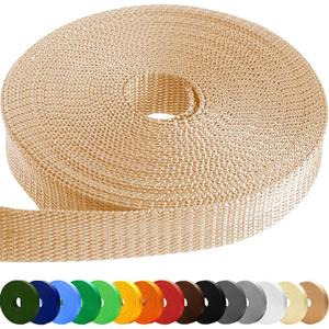 TECEUM 3/4" & 5/8" & 1" & 1.5" & 2" Webbing 10 25 50 Yards 40+ Colors Heavy Duty 1 Inch 1.5 Inch 2 Inch Backpack Straps Webbing for Outdoors Indoors Crafting DIY, Caramel