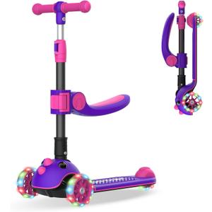 Gotrax KS3 Pro Folding Kick Scooter for Kids, One Key Removable Seat & 3 Extra Wide PU Light-Up Wheels and Anti-Slip Deck, Adjustable Height Handlebar and Lean-to-Steer Scooter for Children Aged 2-8