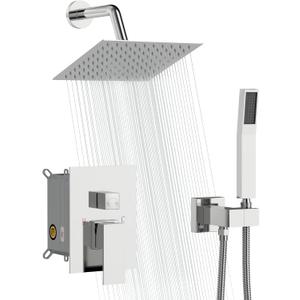Sarlai Shower Faucet Set Bathroom Square Rainfall Shower Head and Handle Combo Wall Mounted Shower Faucet with Valve 8 Inch Shower Head Trim Systems Chrome