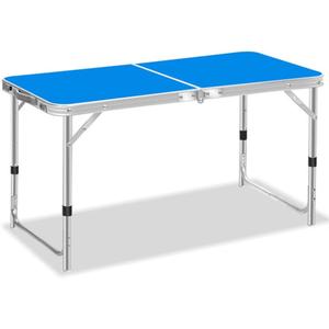 Folding Table 3.9 Foot Rectangle Folding Card Table, Adjustable Height Folding Table, Fold-in-Half Utility Foldable Table Small Indoor Outdoor With Handle, For Camping, Party ( Color : /Blue , Size : A)