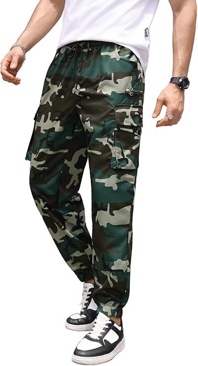 WDIRARA Men's Camo Print Drawstring High Waist Cargo Pants Streetwear Joggers with Pockets, Medium