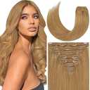 Loxxy 140g 20 Inch Clip in Hair Extensions Human Hair Strawberry Blonde #27 Full Head Silky Straight Natural Hair Extensions Clip in Double Weft Brazilian Human Hair 7pcs 16 Clips