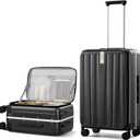 Hanke 24 Inch Checked Luggage PC Hard Shell Suitcases for Travel Front Opening Aluminum Frame Travel Luggage Rolling Suitcase with Wheels.(Jet Black)