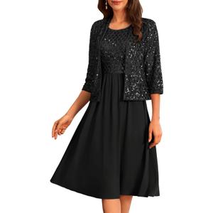 GRACE KARIN 2025 Mother of The Bride Dresses Wedding Guest Party Dress Two Piece Dress (Small, Black)