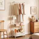 Coat Rack Freestanding with Wheels, 3-Tier Storage Garment Rack with Storage Basket, Rolling Organizer for Coats, Hats, Bags & Clothes, Coat Hanger Stand for Entryway Bedroom (H 66.9" x W 24)