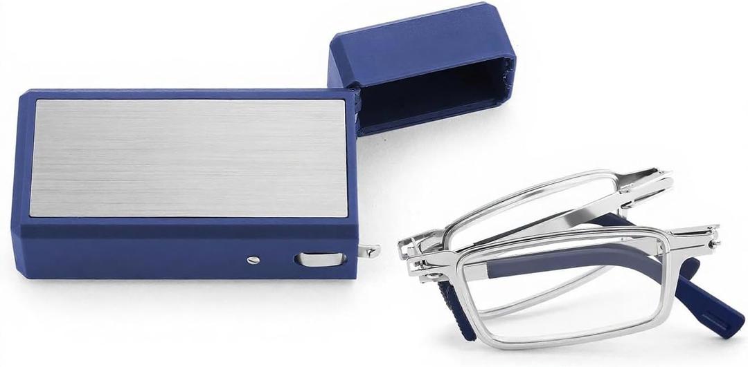 Foldable Reading Glasses with Blue Light Blocking, Ultra-Thin Pocket Readers with Pop-Up Case for Men & Women