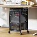 Rolling Utility Cart with 3 Drawers, Craft Organizer and Storage with DIY Divider, Lockable Wheels, Multi-Functional Storage for Art Supplies, Store for Brushes & Paints & Small Parts(Patent Pending), Black, 14.96"D x 13.37"W x 25.2"H