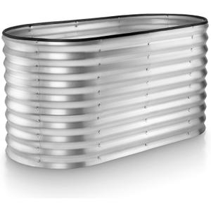 Plant & Plot Galvanized Raised Garden Beds Outdoor // 4×2×2 ft Planter Raised Beds for Gardening, Vegetables, Flowers // Large Metal Garden Box (Silver) // Patented Tool-Free Design