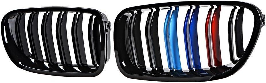 F10 Grille, Black Front Kidney Grille Grill Compatible with BMW 2010-2017 5 Series F10 F11 F18 M5 528i 535d 535i 550i, M Color Double Slats