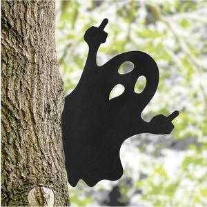 Halloween Fence Yard Statues Garden Stake, Horror Funny Metal Wall Art Statues Outdoor Rust-Proof Decor, Laser Cut Silhouette Art Double Sided Metal Sculpture for Outdoor Garden (Ghost)