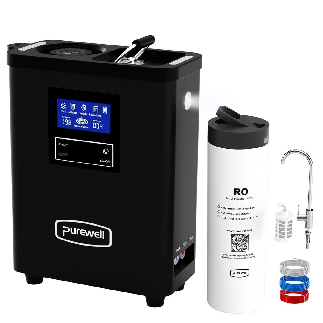 Purewell K8680 RO Water Purifier System,10-Stage RV Portable Water Filtration Survival with UV,Desalination Rate Reaches 95%,Survival Gear Purification for Drinking,Team CampingTravel (Black)