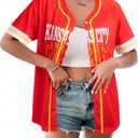 Game Day Shirts Football Jersey for Women Button Down Football Mom Shirt Short Sleeve Tops (Red, L)