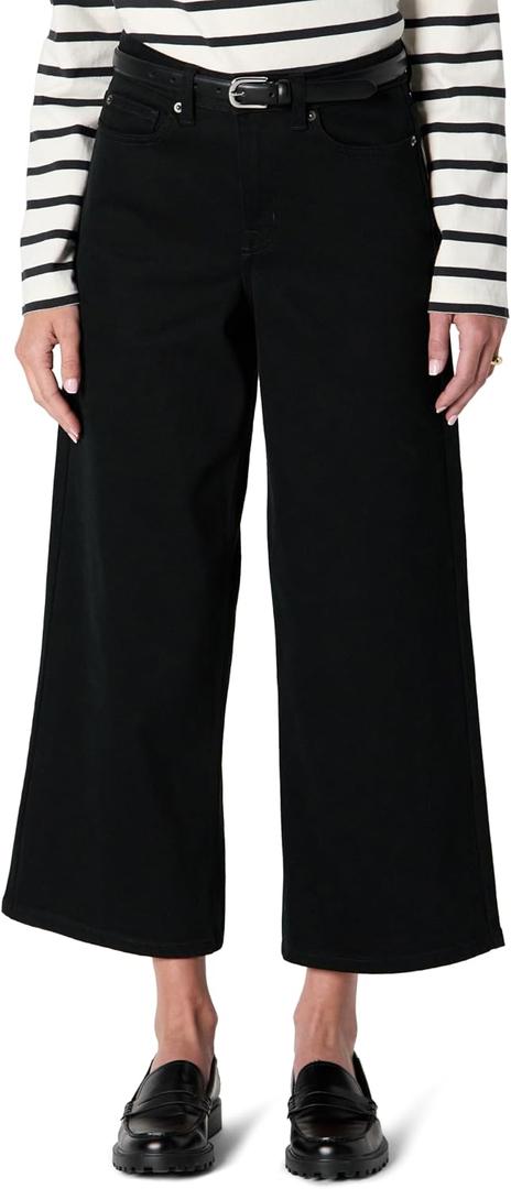 Essentials Women's Women's Low Stretch High-Rise Wide Leg Crop Jean, Black, 12