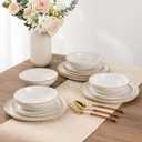 AmorArc Ceramic Dinnerware Sets,Handmade Reactive Glaze Stoneware Plates and Bowls Set,Highly Chip and Crack Resistant Dishware | Dishwasher & Microwave Safe Dishes Set,Service for 4(12Pcs) (White)