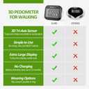 3D Pedometer for Walking, Simple Step Counter for Walking with Removable Clip and Lanyard, Accurate Pedometers for Steps, Step Tracker with Large Display for Men Women and Kids, Small