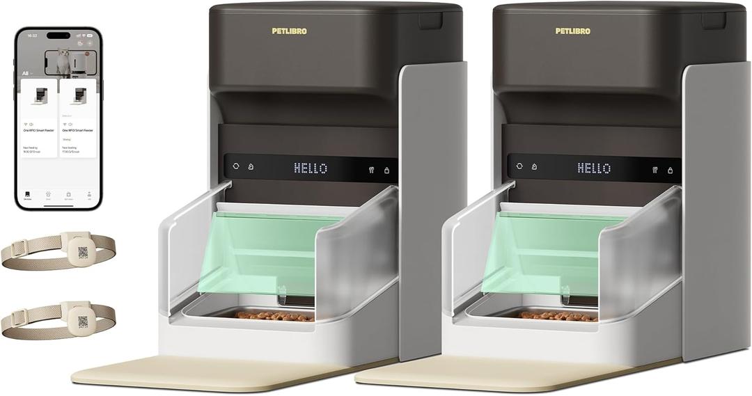 PETLIBRO RFID Automatic Multiple Cats Feeder, 5G Wi-Fi Auto Food Dispenser for Pets with Different Diets, Collar Tag Activated Personal Meals (3L*2 pack, Brown)