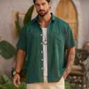 Hardaddy Men's Casual Striped Shirts Button Down Short Sleeve Blouse Summer Hawaiian Shirt (Green, M)