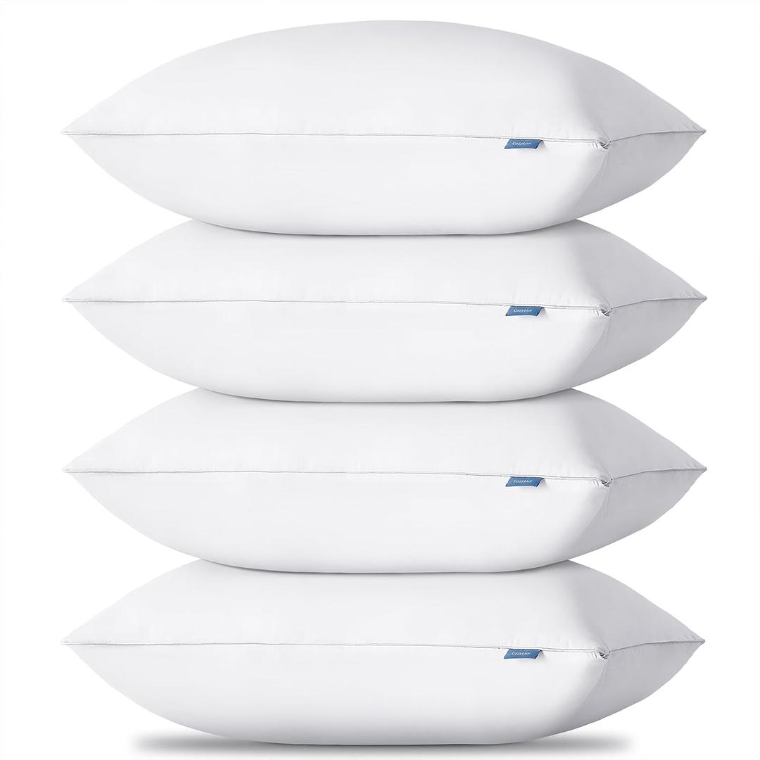 CozyLux Soft Supportive Bed Pillows for Side and Back Sleepers, Oeko-Tex Certified Down Alternative Filling, Hotel Quality Fluffy Sleeping Pillow, White, Standard - 18" x 26", 4 Pack