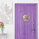 Deroro Welcome Spring Summer Geranium Flower Front Door Sign, Pink Floral Chair Buffalo Plaid Wood Door Hanger Outdoor Outside Porch Decor, Farmhouse Wooden Wreath Indoor Wall Hanging Decoration