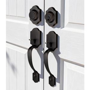 Moquin Double Door Handle Set for Front Door, Classic Double Front Door Lock Set with Dummy, Reversible Handle Lever for Entrance Exterior Doors, Oil Rubbed Bronze