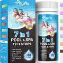 Pawfly 100 Pcs Pool Test Strips 7 in 1 Digital Water Testing Kit, Spa & Hot Tub Test Strips for pH, Total Hardness, Total Chlorine, Free Chlorine, Total Alkalinity, Cyanuric Acid & Bromine