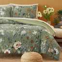 CASAAGUSTO Queen Comforter Set - 7 Pieces Bed in a Bag Queen Green Butterfly Floral Comforter Set with Flowers Leaves Pattern, Soft Seersucker Design All Season Queen Size Bedding Set
