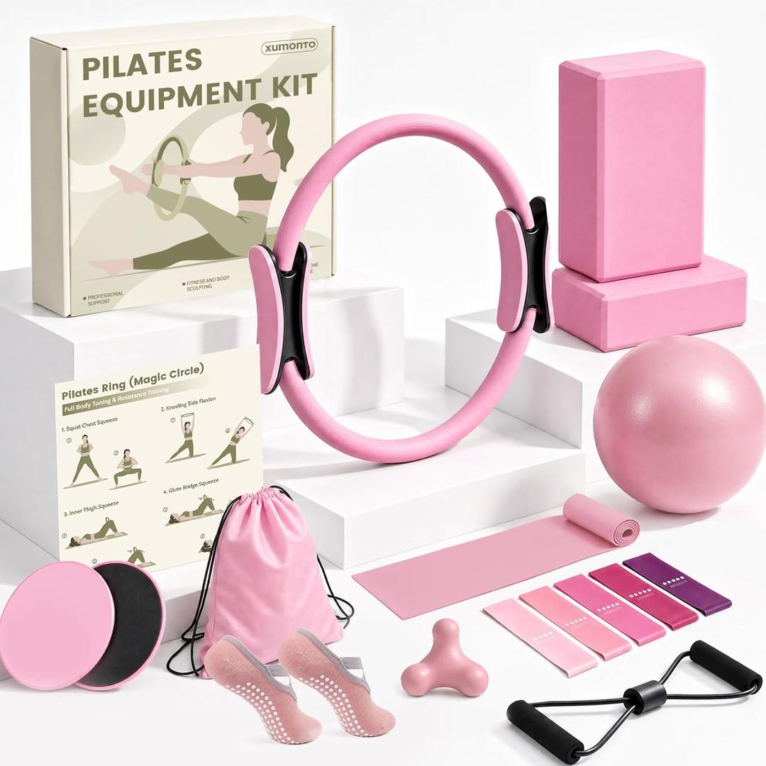 Pilates Kit for Women With 2 Yoga Blocks, Full Body Workout Set, Pink