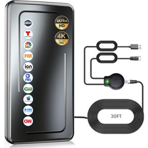 1900+ Miles Range Digital Antenna for Smart TV Indoor, 2025 Upgraded TV Antenna Indoor, Support 8K 4K 1080p - 30ft Coax Cable - PP18P