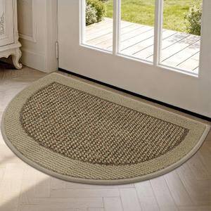 Half Circle Door Mat Indoor Entrance Welcome, Non-Slip Washable Doormat, Trap Dirt and Moisture, Low Profile Mats for Indoor Entry, 17"x30", Beige