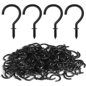 RELBRO Screw Hooks, 1 Inch Metal Screw in Cup Hooks, Black, 100 Pcs