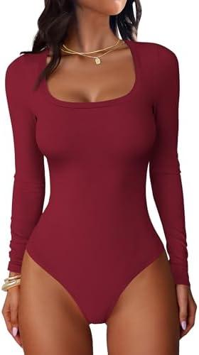 ANRABESS Women Scoop Neck Bodysuits Long Sleeve Tops 2025 Fall Slim Fit Ribbed Knit Sexy Soft Basic Shirts Fashion Outfits.M