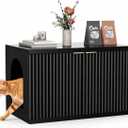 Cat Litter Box Enclosure,Modern Fluted Accent,Black