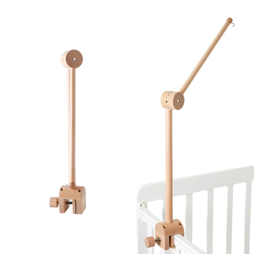 Natural Wooden Crib Mobile Arm - 360 Adjustable Mobile Arm for Crib, Sturdy Mobile Holder for Crib with Anti-Slip Design, Safe Mobile Hanger for Crib Attachment, Nursery Decor for Baby Boy & Girl