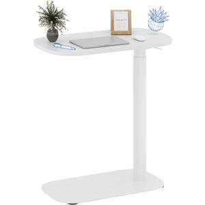 FLEXISPOT Adjustable C Table with Wheels, Mobile Snack Side End Table Sofa Couch Bedside Table Laptop Cart TV Tray Night Stand Small Space Side Table(23.6" W x 13.8" D,White)