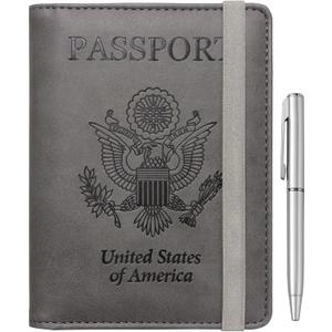 WALNEW Passport Holder for Travel, RFID Passport Cover Wallet for Women Men, PU Leather Passport Book Card Holder Case with Pen, Travelling Essentials for Flying