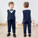 CARETOO Toddler Baby Boy Clothes Suit 5Pcs Gentleman Wedding Outfit Dress Shirt+Vest+Bow Tie+Suspender Pant Formal Set 4-5T