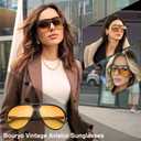 Bouryo Retro Aviator Sunglasses for Women Men - Oversized Trendy 70s Sun Glasses Vintage Big Round Shades (A1 Gloss Black/Gradient Orange-yellow)