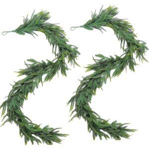 2 Pcs 6Ft Christmas Norfolk Pine Garlands Artificial Greenery Garland Christmas Winter Pine Garland for Table Mantle Wall Indoor Outdoor Xmas Decorations