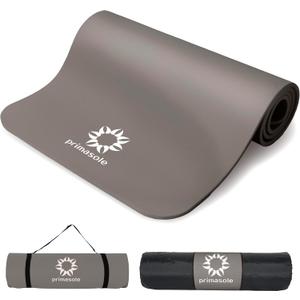 Primasole Thick Yoga Mat, 1/2-Inch Extra Thick NBR Mat with Enhanced Stability - Textured Design, Lightweight Mat with Carrying Strap & Case for Yoga, Pilates, Gym & Home Use (Multiple Colors) (Earth Brown Gray)
