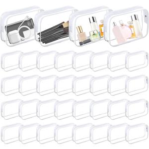 36 PCS Clear Makeup Bags Bulk Clear Cosmetics Bag Plastic Travel Bags Clears Plastic Toiletry Bags With Zipper Waterproof Portable Clears Bag for Travel Women Men Bathroom Organizing,White