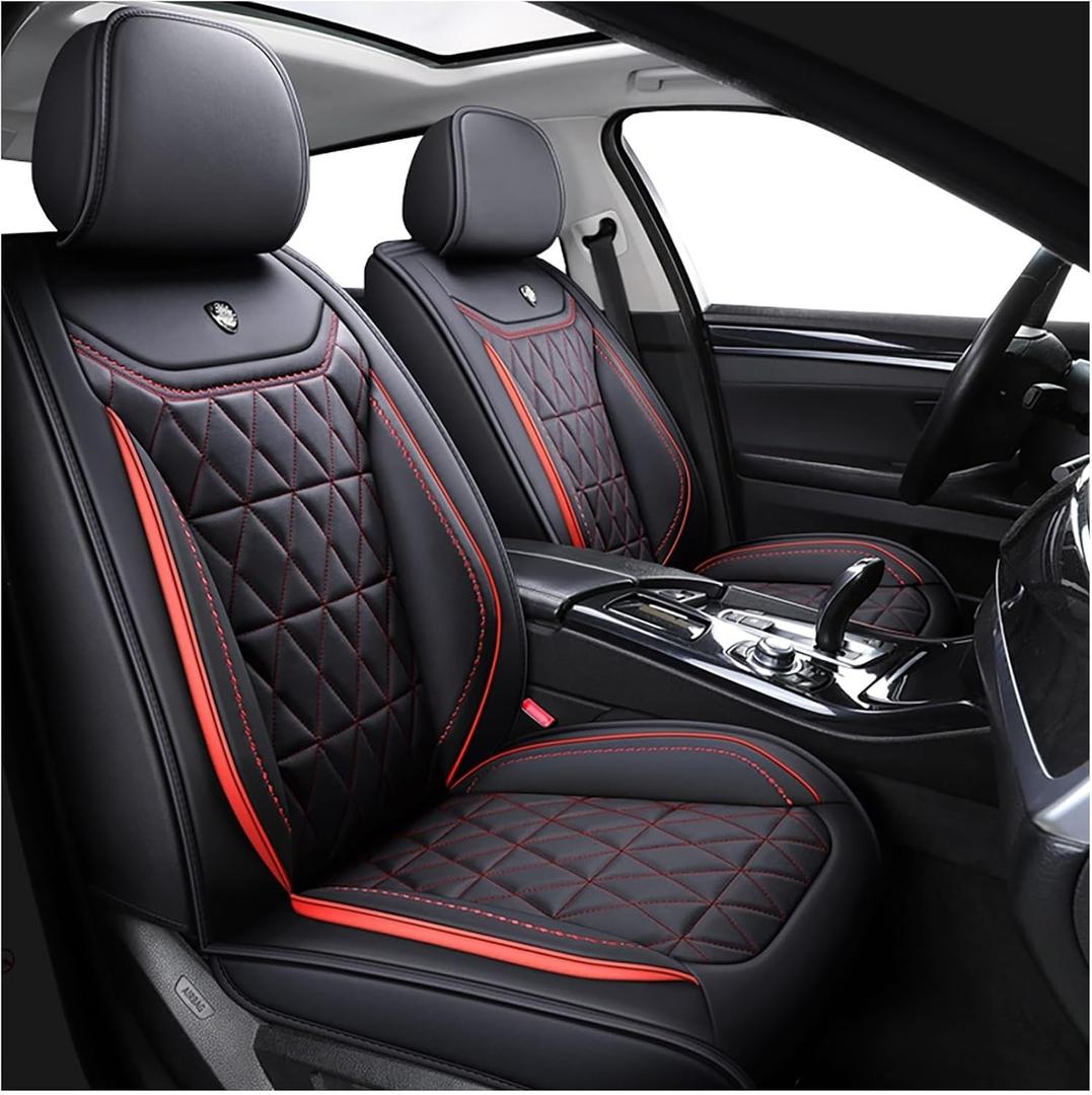 Leather Car Seat Covers,Waterproof Seat Covers 5-Seater Full Set with Airbag Compatible,Universal Automotive seat Covers for Cars,SUV,Trucks,Pickup (Black&Red, Full Set)