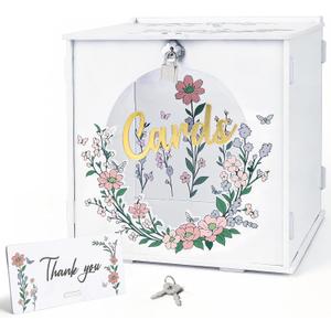 Shintop Wedding Card Box with Lock, White PVC Holder Table Decor for Reception Envelope Money Box Set with Acrylic Window for Bridal & Baby Shower Party Decor