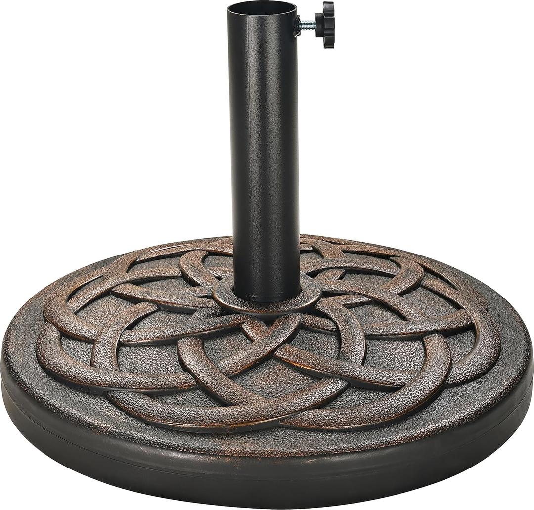 Elevon Heavy-Duty Umbrella Base with Adjustable Pole Holder, 35 Lbs, Bronze - Outdoor Stand and Support for Umbrellas - Ideal for Backyard, Lawn, Poolside, Patio, and Garden
