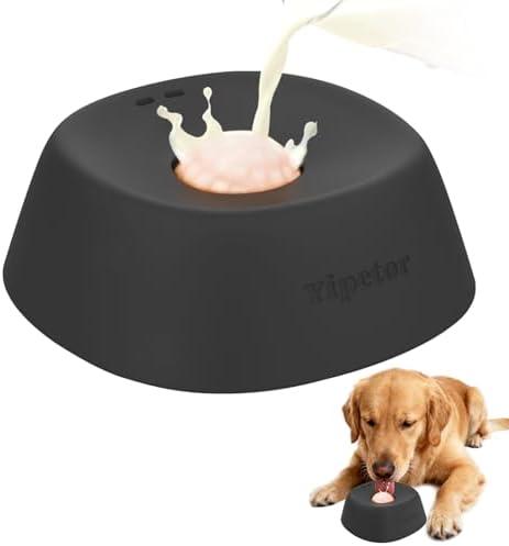 Yipetor Slow Feeder Dog Bowls for Liquid Treat, Anti-SlipEntertained Ball-in Bone Broth Dog Lick Bowl, 3/4 Cup Yogurt Pup Lick Toy for Large Medium Small Breeds Dietary Supplement/Post-op Nutrition (black)