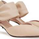 Coutgo Womens Low Kitten Heel Dress Shoes Pointed Toe Slip on Ankle Strap Cutout Elegant Party Wedding Pumps (10, Nude)